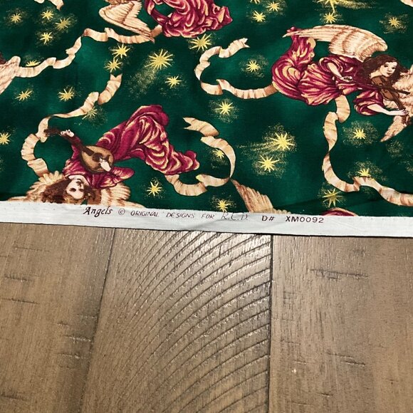 Christmas Winged Angels w/ Instruments Green Gold Fabric Original R.E.D. 3 Yd - Picture 3 of 5